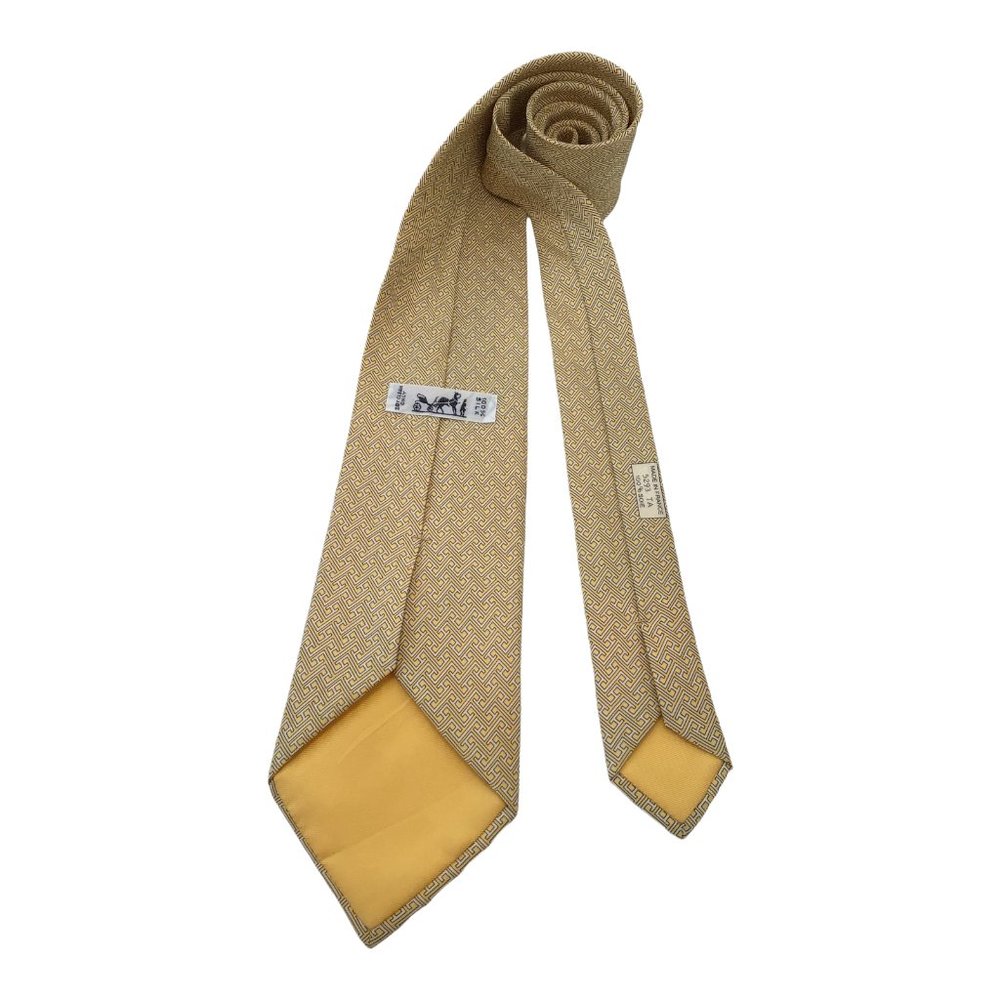 HERMES PARIS Yellow Geometric Print Tie Silk France 60"/ 3".3/4 EX COND - Picture 3 of 7